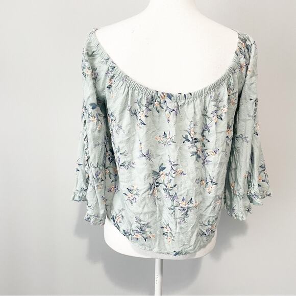 American Eagle blue floral poet top bell sleeves size medium coquette boho chic - Picture 4 of 10